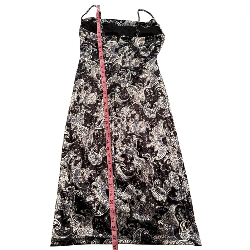 Laundry by Shelli‎ Segal Velvet Paisley Cowl Neck Sheath Dress Black Silver 8